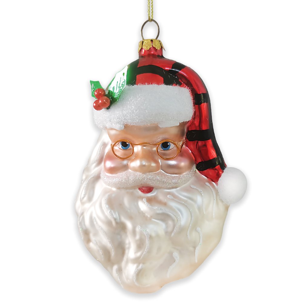 Cheerful Santa Head Sparkling Glass Christmas Ornament