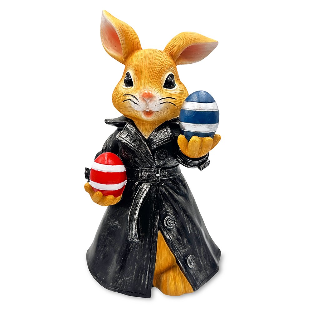 Covert Carrot Collector Funny Bunny Agent Figurine, 7" Dueling Easter Rabbit Garden Statue