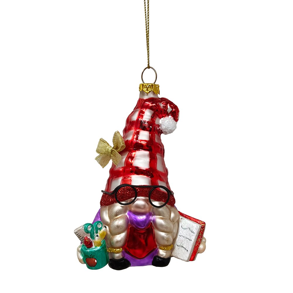 Festive Teacher Gnome Glass Christmas Ornament, Holiday Tree School Gift