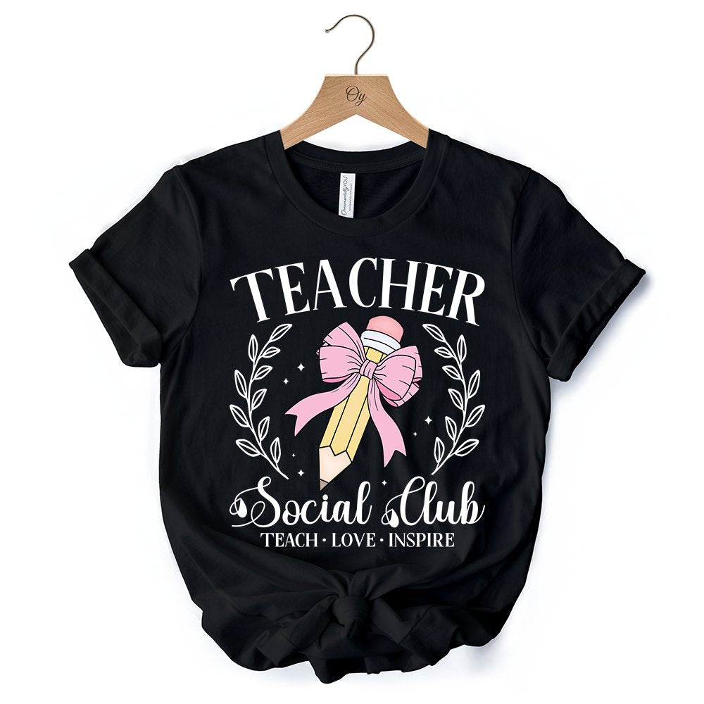 Teacher Social Club T-Shirt, White, Natural, and Black Tee for Stylish Educators