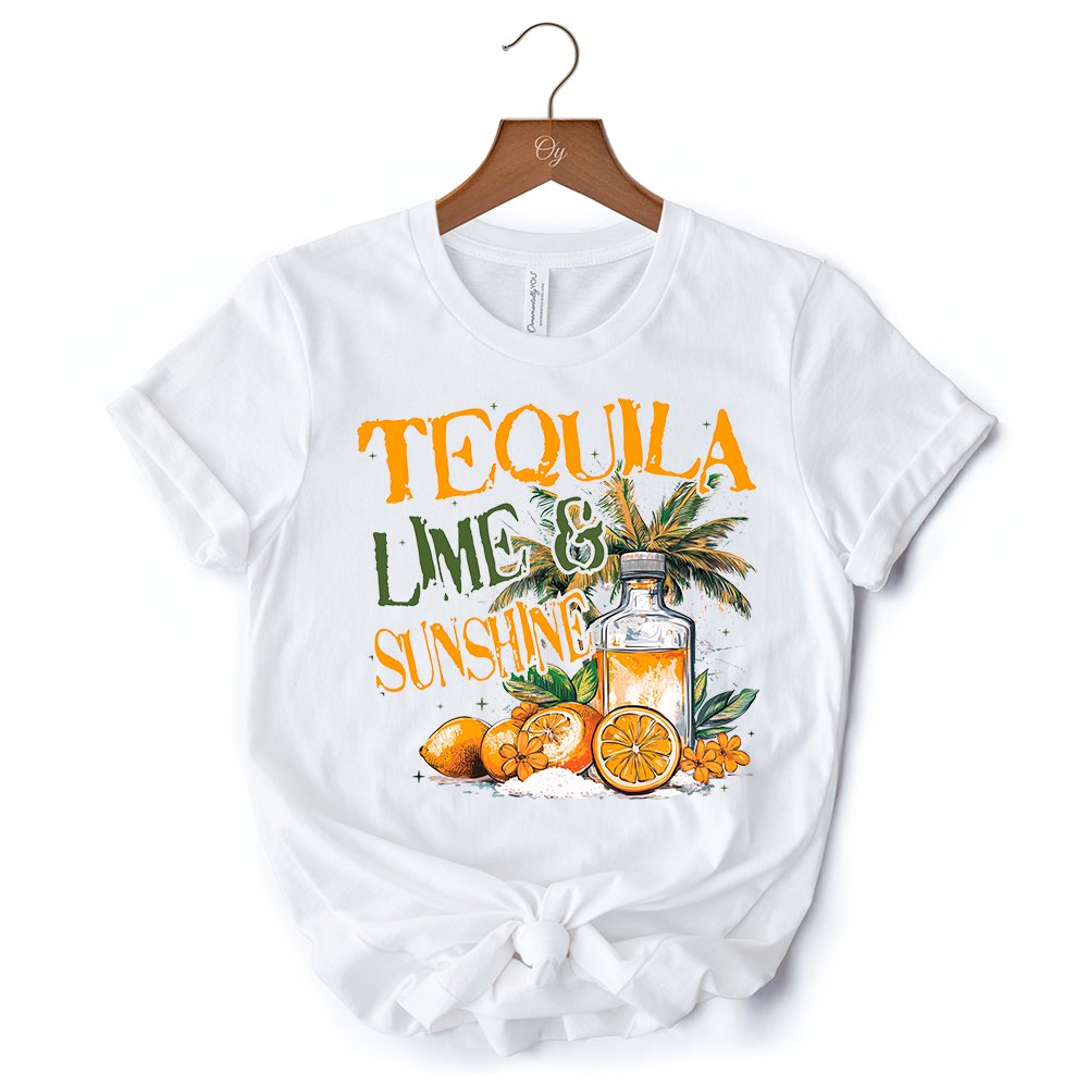 Tequila Lime & Sunshine T-Shirt, Trendy White and Natural Summer Drinking Tee