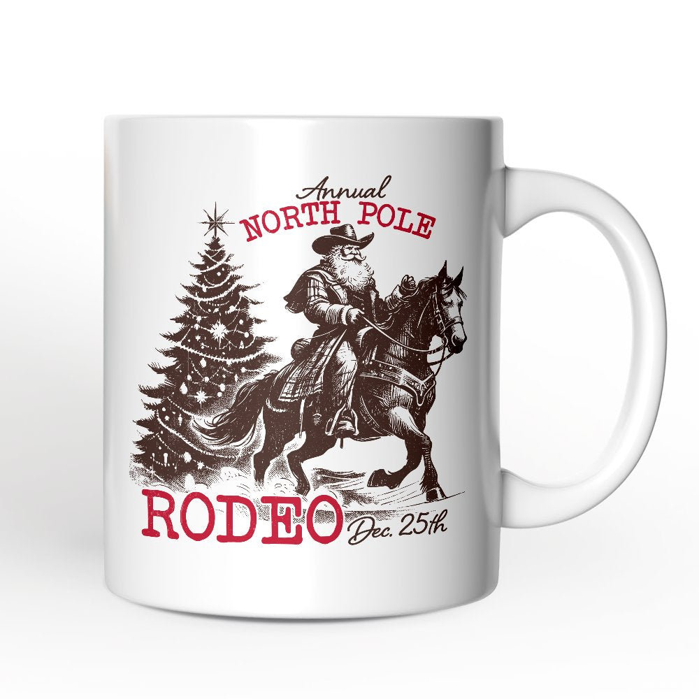 Annual North Pole Rodeo Personalized Mug, Funny Cowboy Santa Christmas Gift with Custom Name