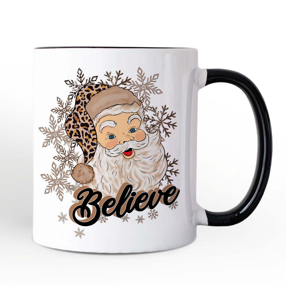 Believe Santa Cheetah Leopard Personalized Mug, Retro Christmas Gift with Custom Name