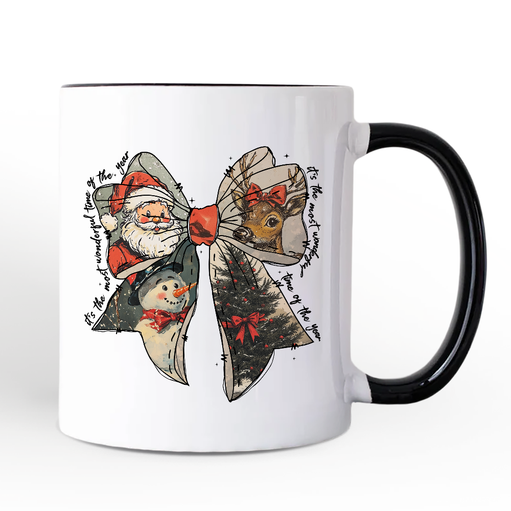 Coquette Christmas Bow Personalized Mug, It's Most Wonderful Time Of The Year Vintage Gift with Custom Name
