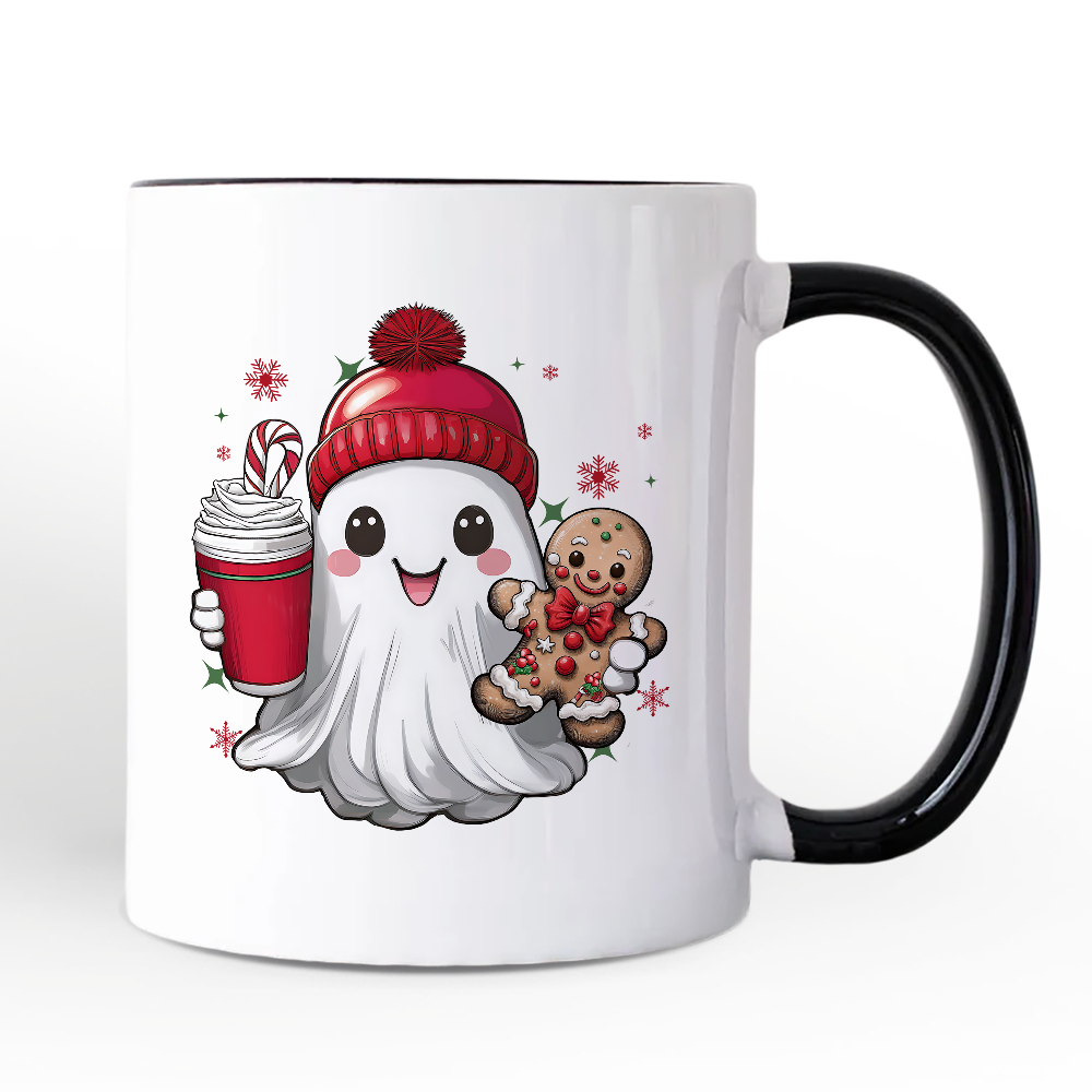 Cute Ghost Christmas Personalized Mug, Adorable Gingerbread and Cocoa Holiday Gift with Custom Name