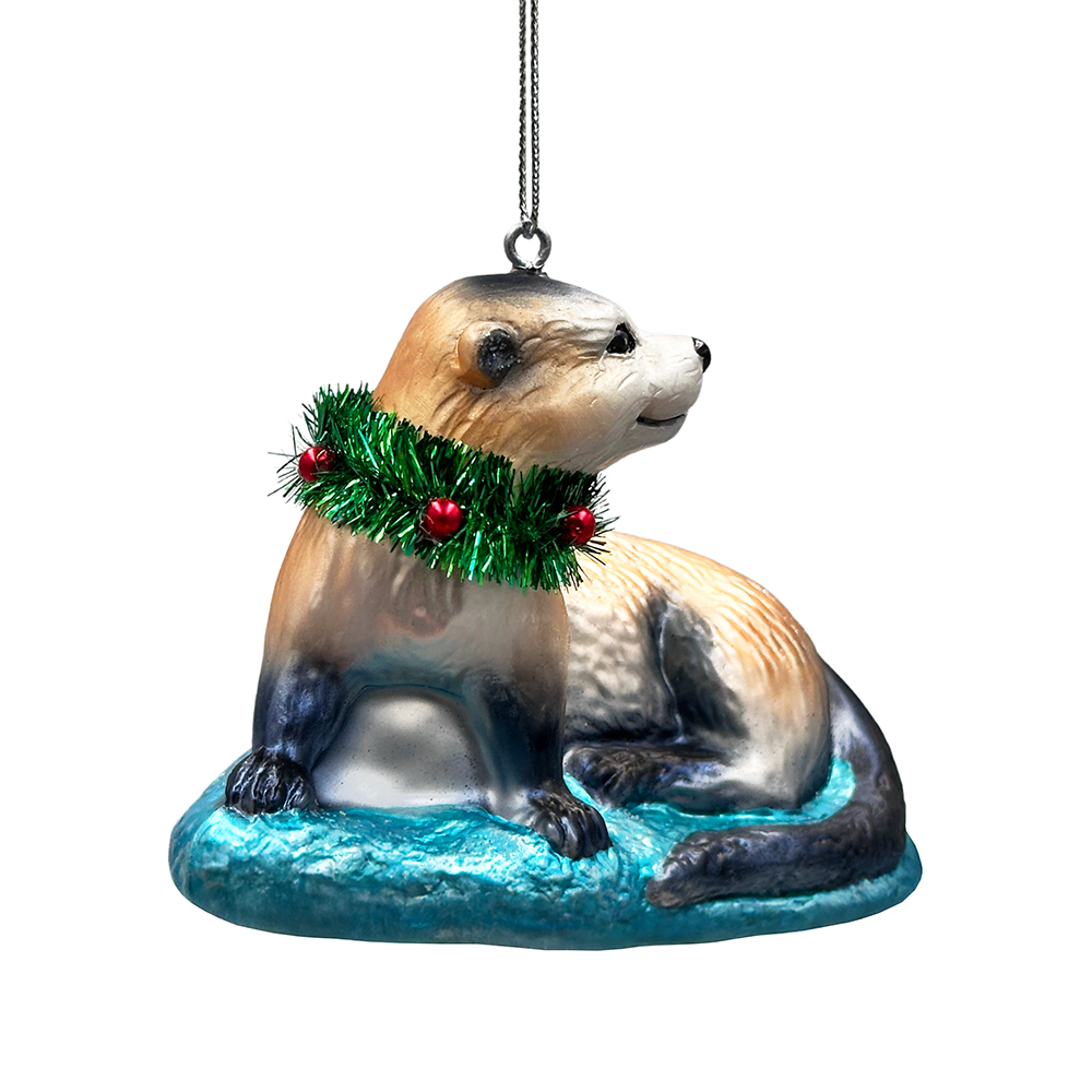Cute Otter Glass Christmas Ornament, Exotic Animal Tree Decoration
