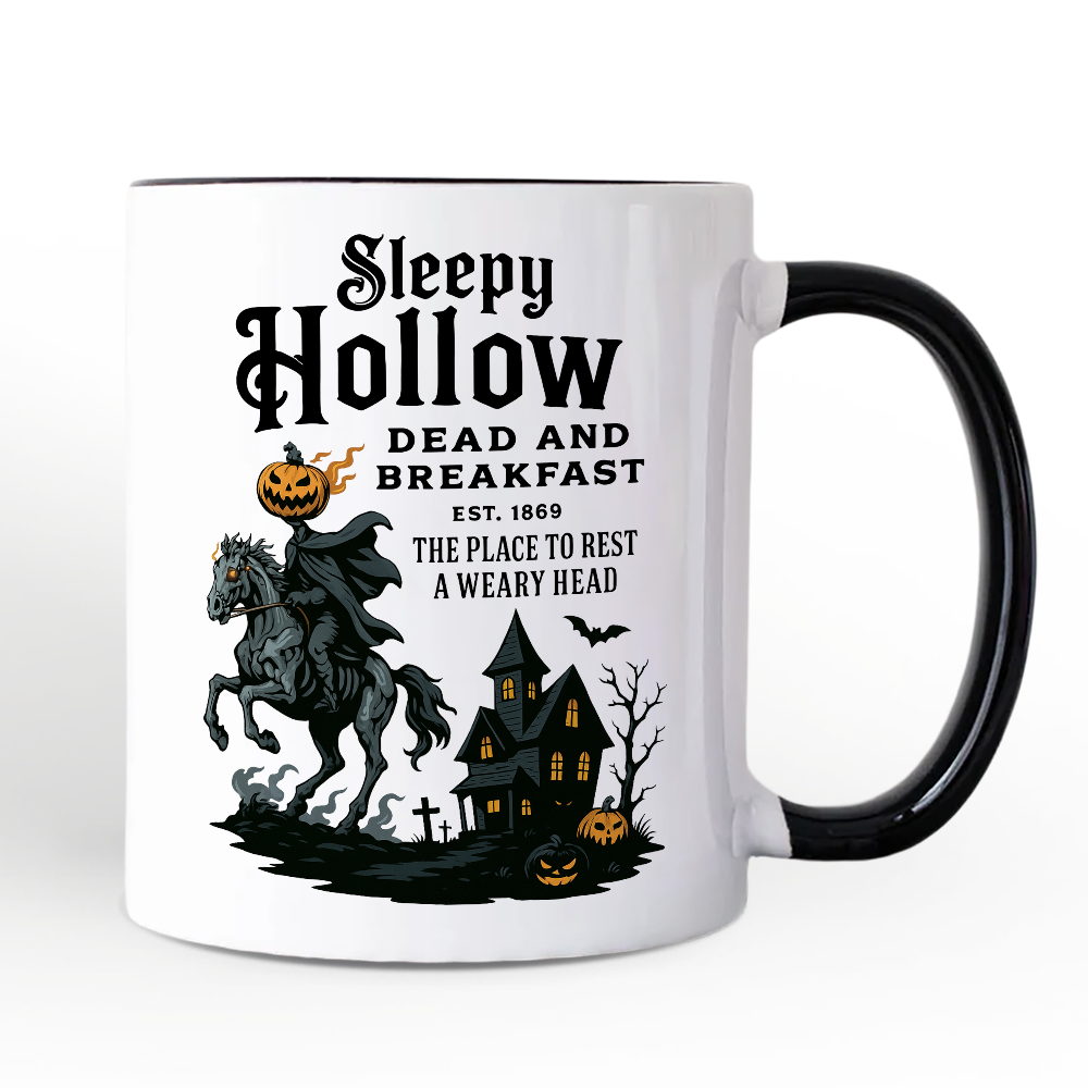 Headless Horseman Sleepy Hollow Halloween Personalized Mug, Dead and Breakfast Retro Gift with Custom Name