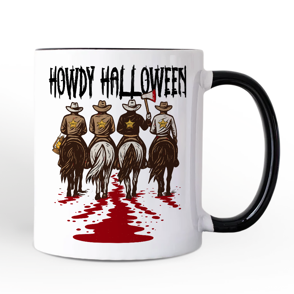 Howdy Halloween Cowboy Men Personalized Mug, Sheriff Western Riders Spooky Gift with Custom Name