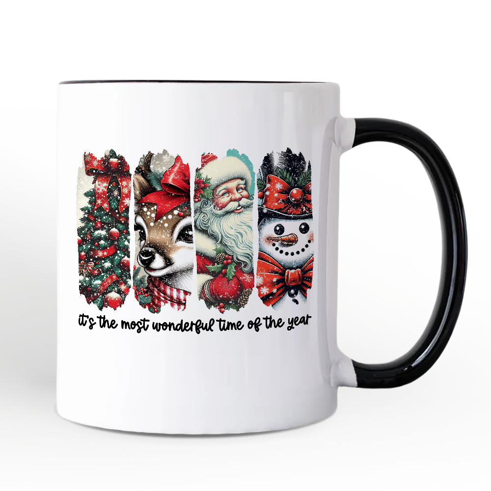 It's the Most Wonderful Time of The Year Personalized Mug, Reindeer, Santa, Snowman Vintage Gift with Custom Name