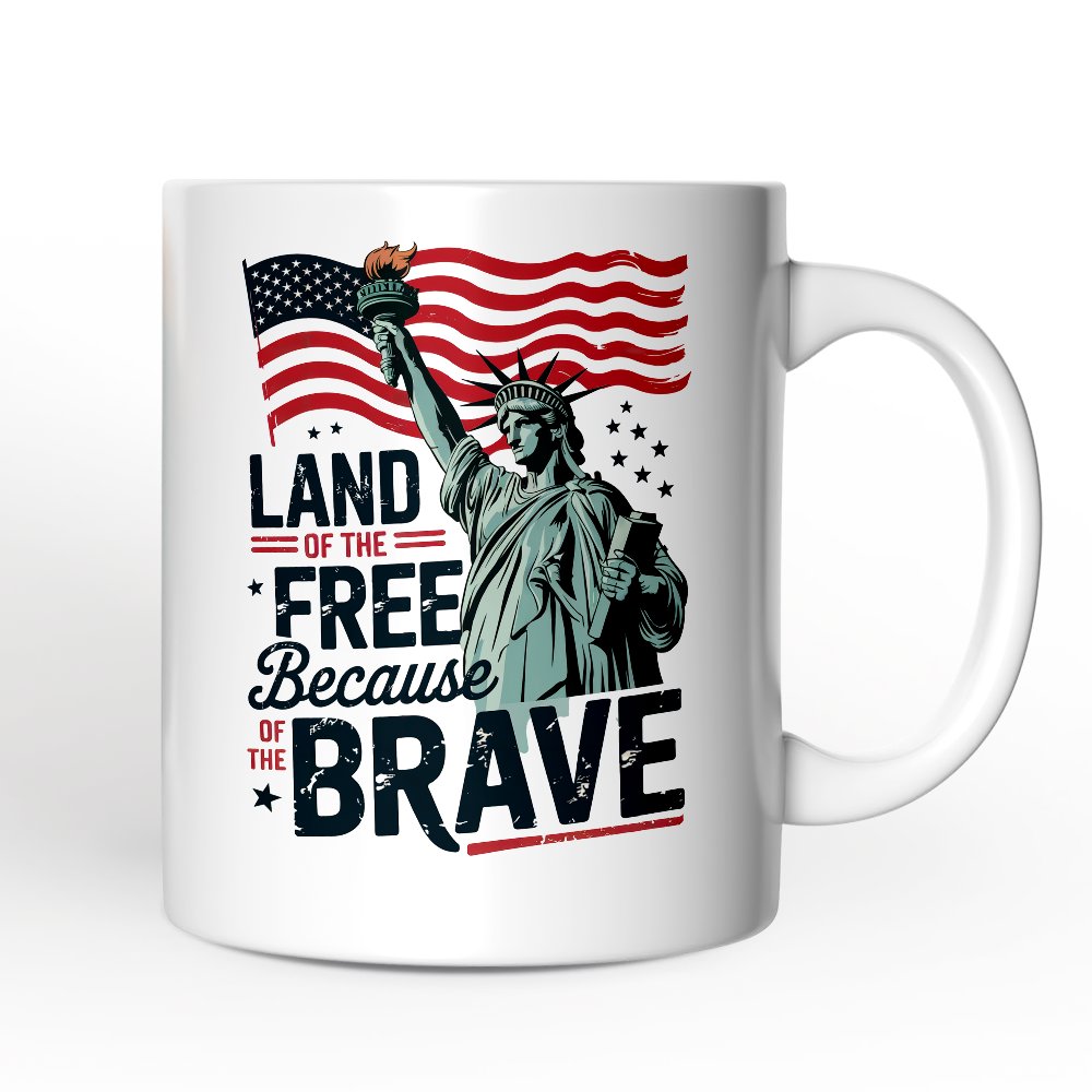 Land of the Free Because of the Brave Personalized Mug, 4th of July Statue of Liberty Gift with Custom Name