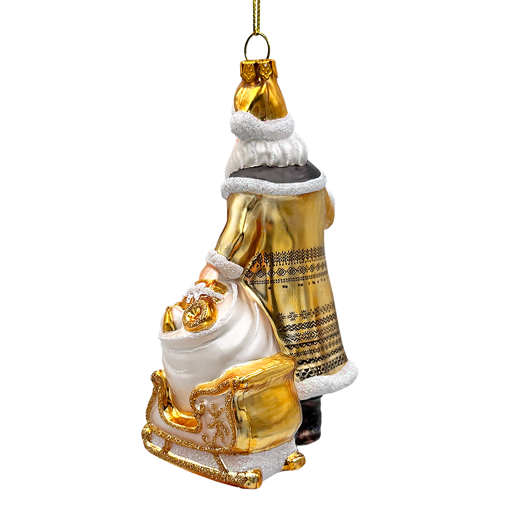Majestic Gold Santa Blown Glass Christmas Ornament, Sleigh Accessory Tree Decor