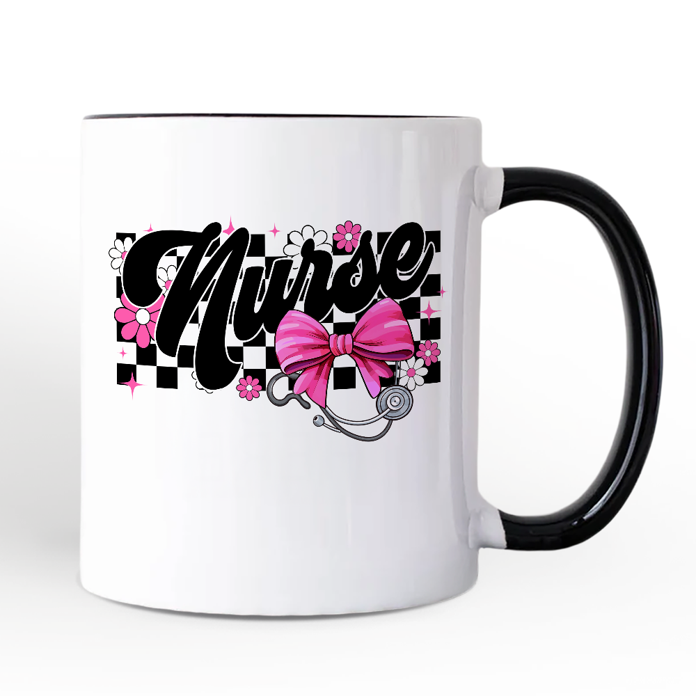 Nurse Floral Coquette Pink Bow Personalized Mug, Coquette Medical Worker Gift with Custom Name