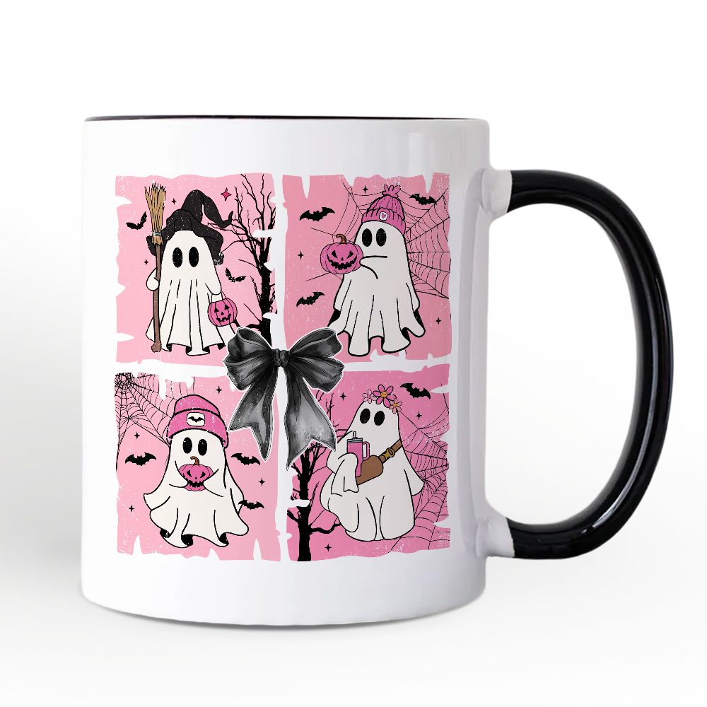 Pink Halloween Ghost Personalized Mug, Coquette Spooky Season Gift with Custom Name for Girly Aesthetic