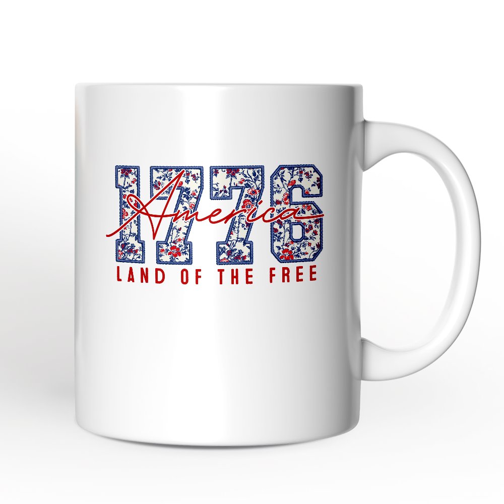 Retro America 1776 Floral Personalized Mug, Land of the Free Patriotic Gift with Custom Name