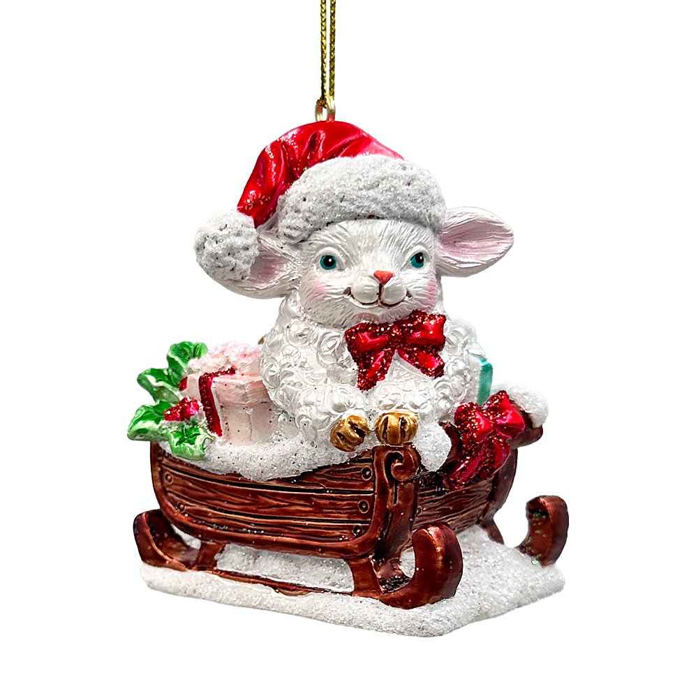 Sleigh-Borne Animal Ensemble Set of 5 Christmas Ornaments, Horse, Goat, Pig, Donkey, and Duck
