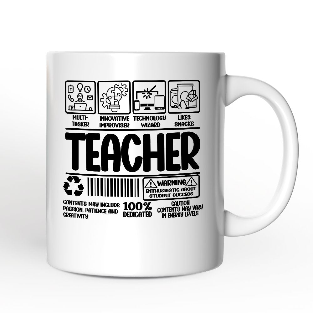 Teacher Label Personalized Mug, Funny Barcode for Dedicated Educators Gift with Custom Name