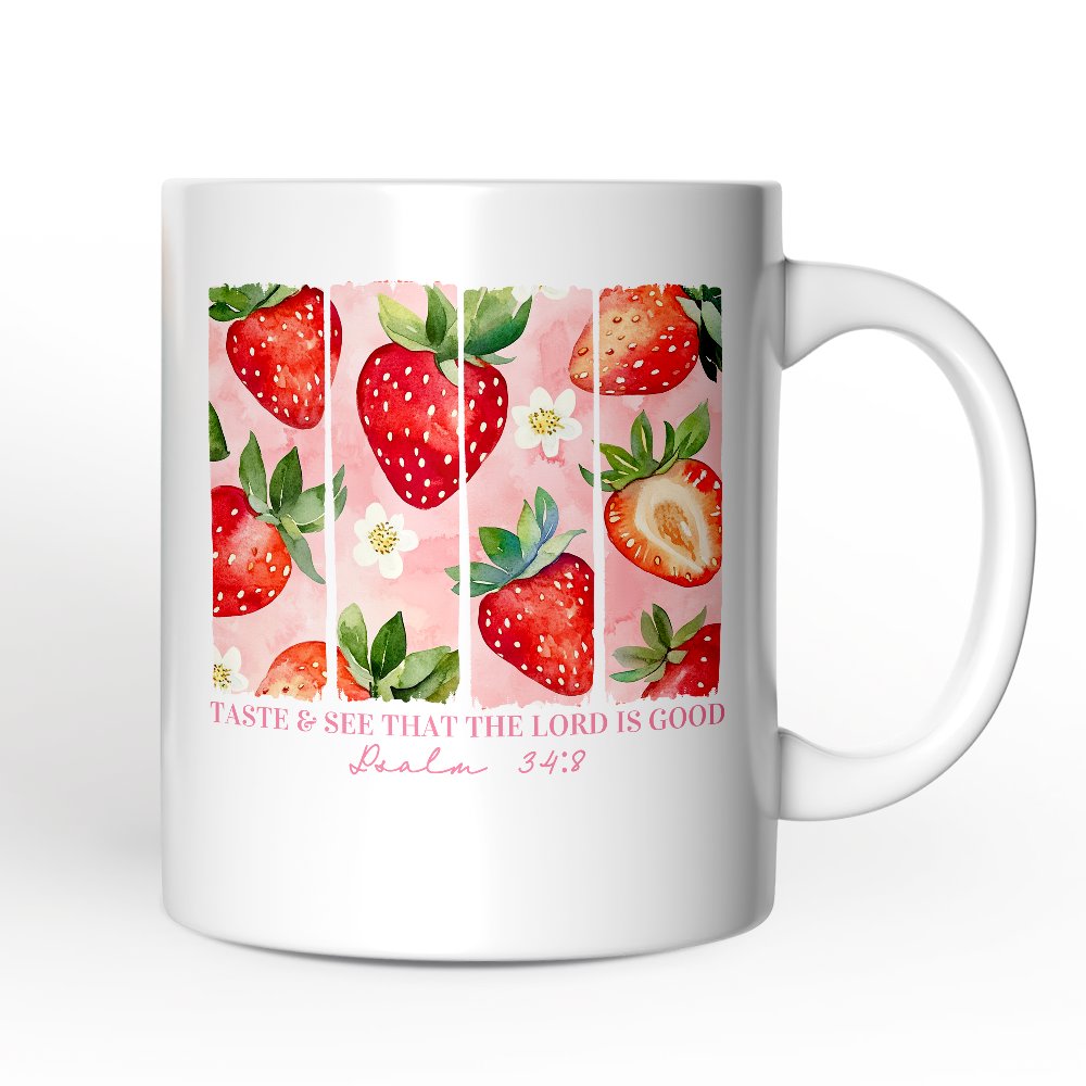 Taste and See That The Lord is Good Personalized Mug, Christian Faith  Strawberry Gift with Custom Name