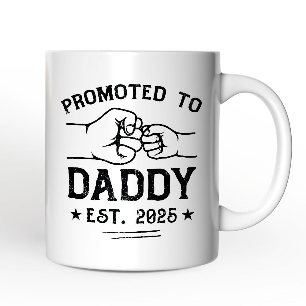 Promoted to Daddy Est. 2025 Personalized Mug, Dad Pregnancy Announcement Gift with Custom Name