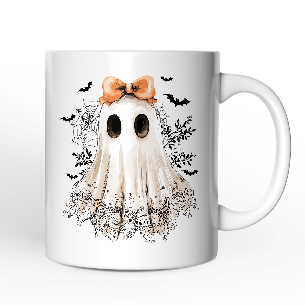 Coquette Ghost Personalized Mug, Cute Halloween Gift with Custom Name