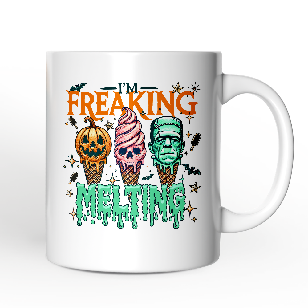 I’m Freaking Melting Frankenstein Personalized Mug, Funny Ice Cream Halloween Gift with Custom Name for Summer Spooky Season