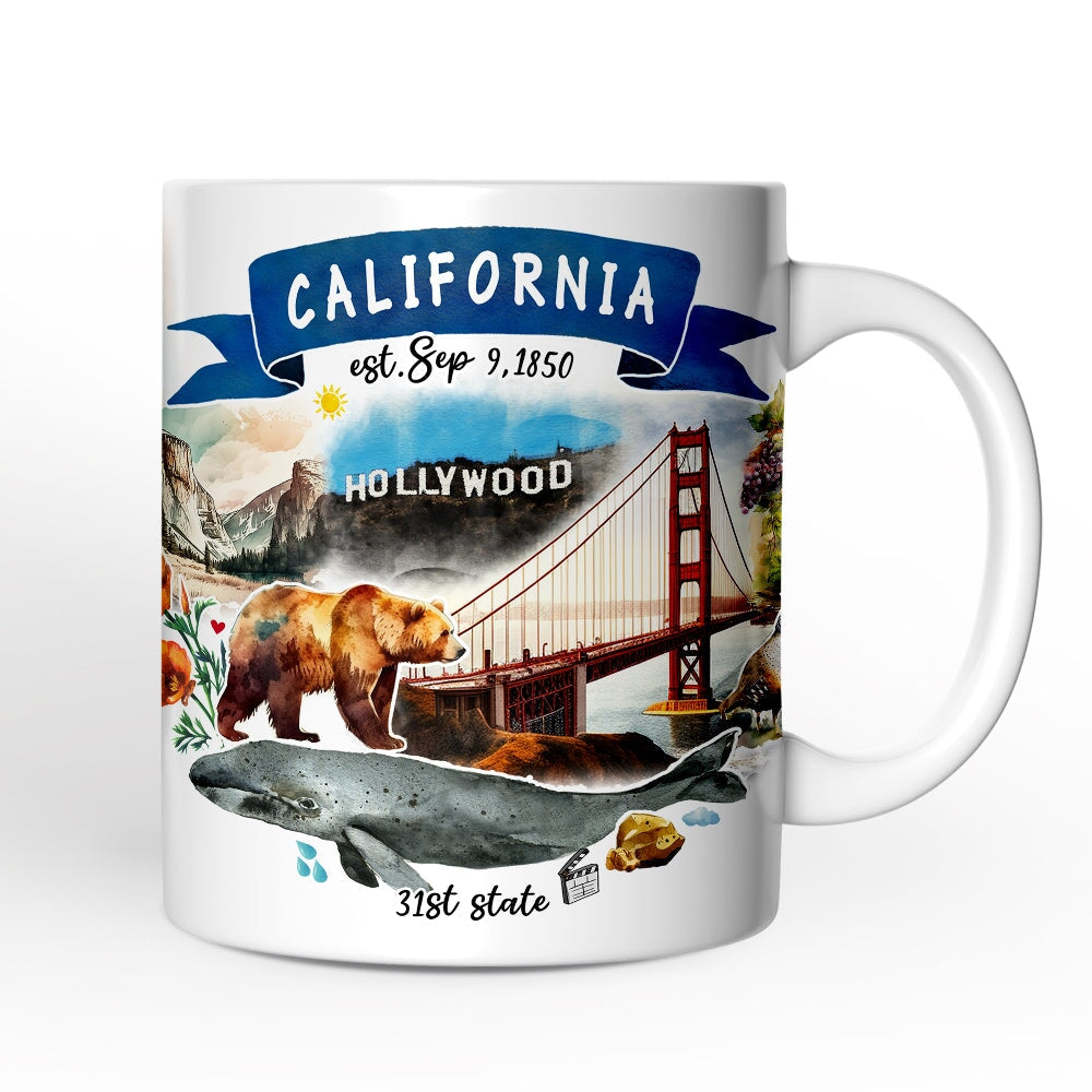Artistic California State Themes and Landmarks Personalized Mug With Custom Name