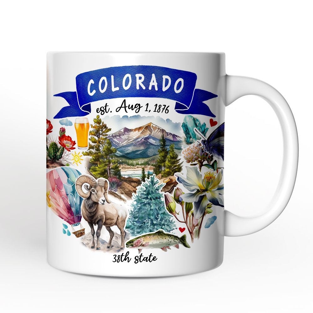 Artistic Colorado State Themes and Landmarks Personalized Mug With Custom Name