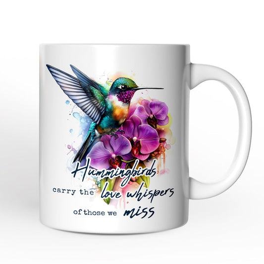 Artistic Hummingbirds Carry the Love Whispers Quote Personalized Mug, Memorial Gift With Custom Name