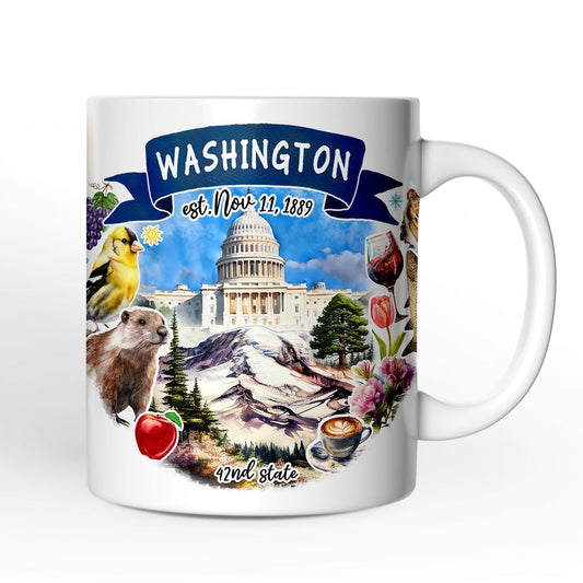 Artistic Washington State Themes and Landmarks Personalized Mug With Custom Name