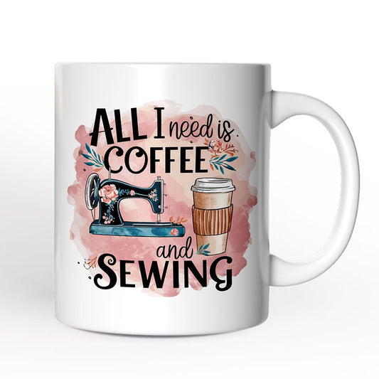 Coffee and Sewing Personalized Mug, Seamstress Gift With Custom Name
