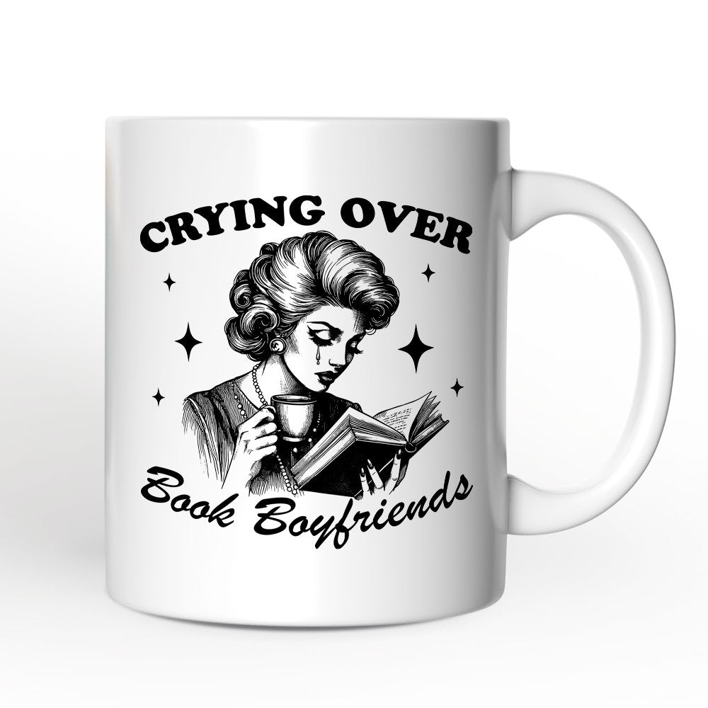 Crying Over Book Boyfriends Personalized Mug, Retro Anti-Valentine Funny Gift With Custom Name