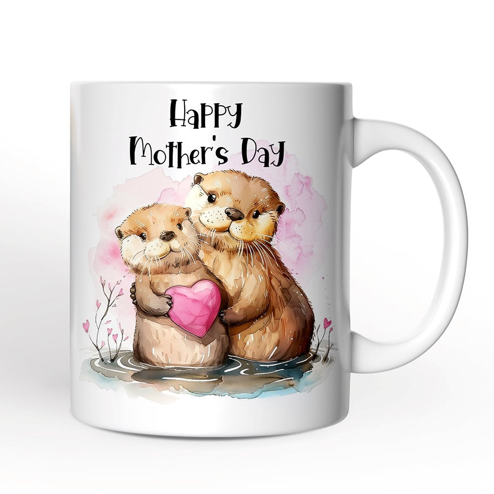 Cute Otters Mother’s Day Themed Custom Mug, Personalized Art Animal Mom and Daughter Gift