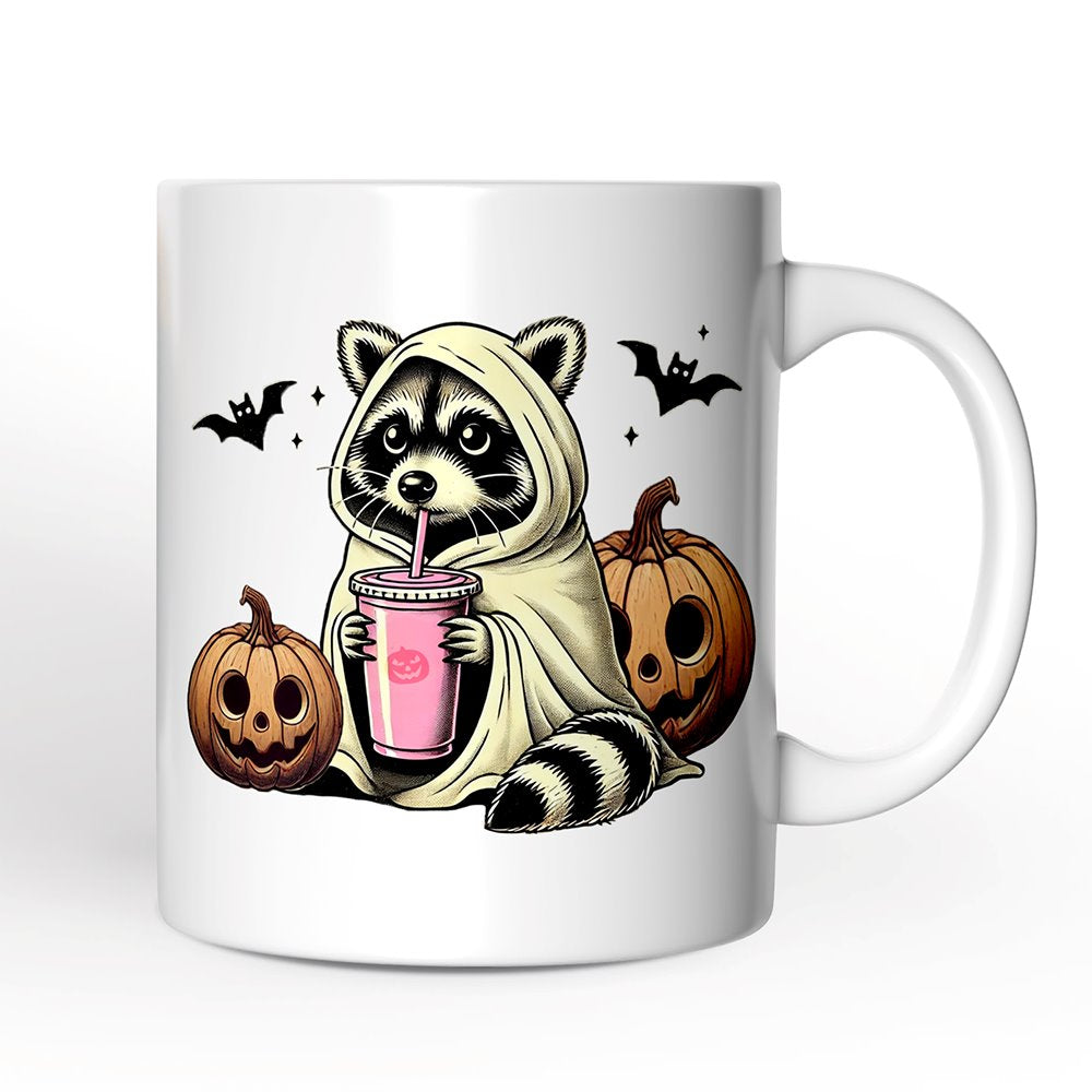 Cute Racoon Drinking Cup, Personalized Mug, Retro Halloween Gift with Custom Name