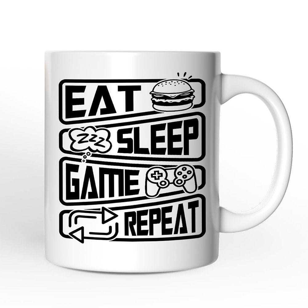Eat Sleep Game Repeat Personalized Mug, Funny Gamer Gift With Custom Name
