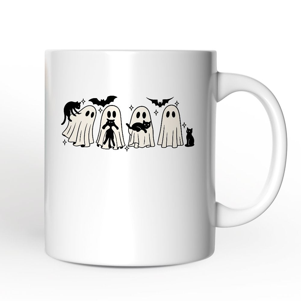 Ghosts and Cats Spooky Personalized Mug, Whimsical Halloween Gift with Custom Name
