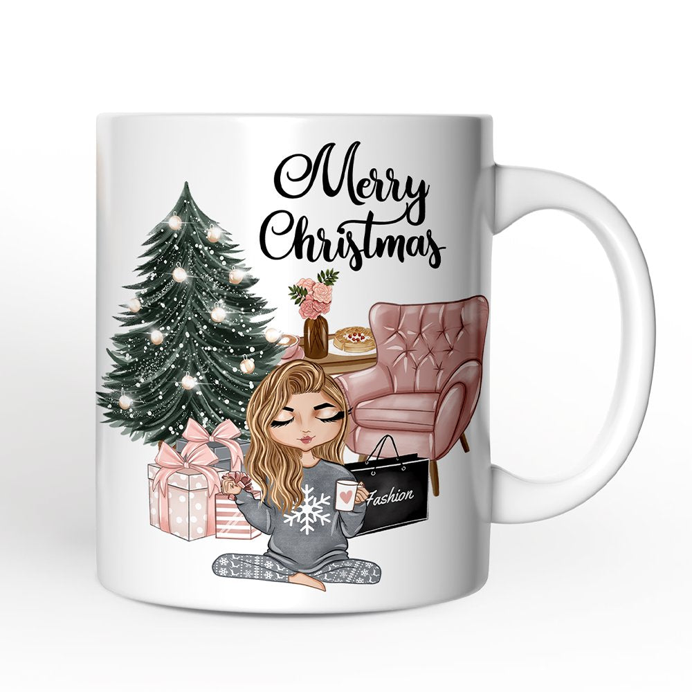 Glamorous Girl Personalized Christmas Mug, Fashionista Teenager Shopping Addict Holiday Gift