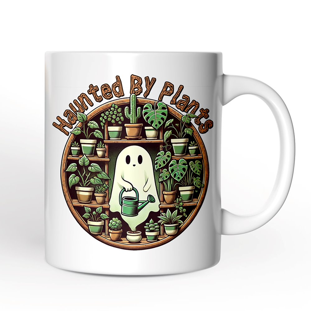 Green Thumb Ghost, Personalized Halloween Mug, Haunted by Plants, Fun Gardener Gift with Custom Name
