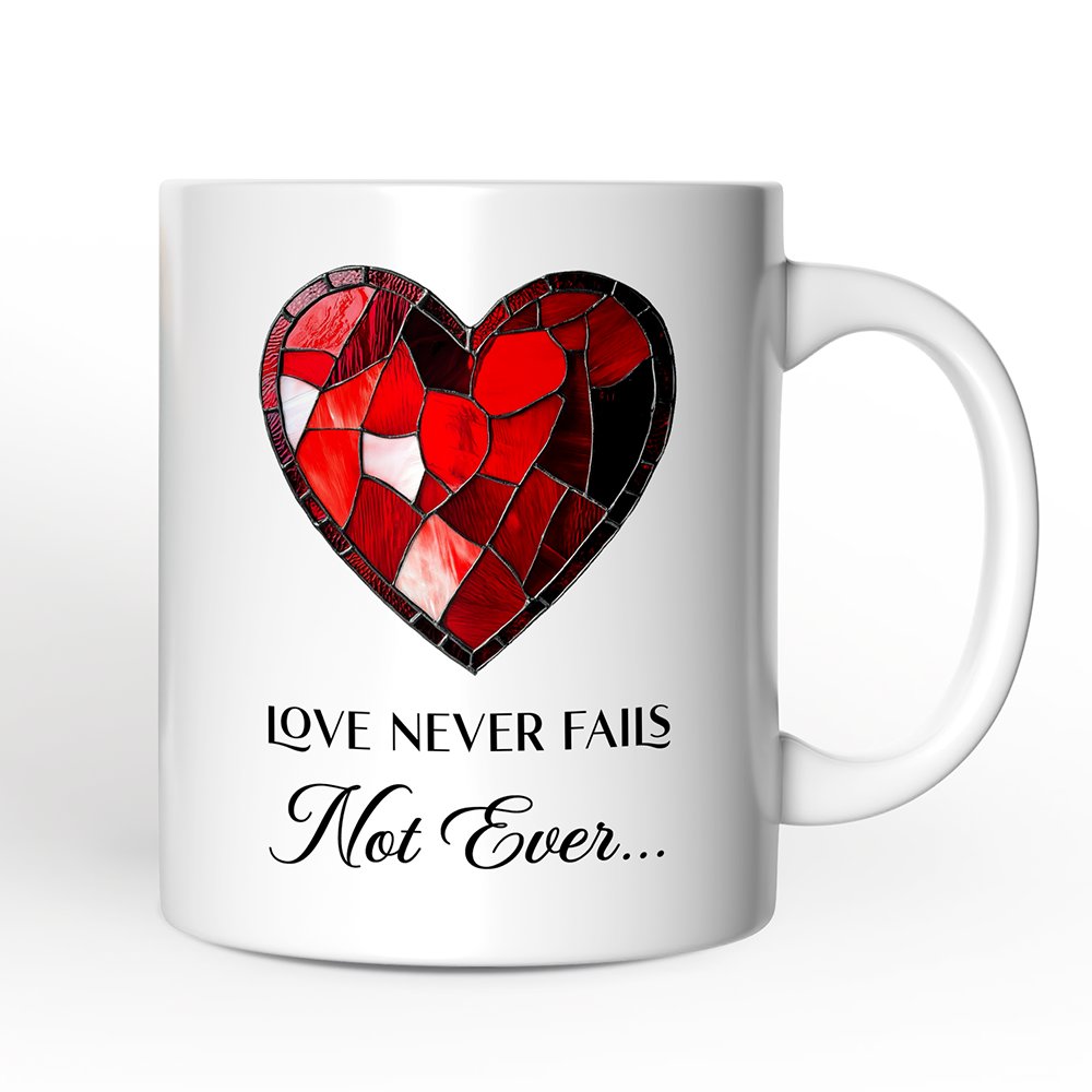 Heart Stained Glass Personalized Mug, Love Never Fails Custom Names Gift