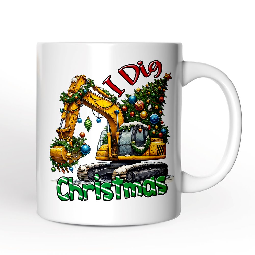 I Dig Christmas Personalized Mug, Christmas Kids Excavator Gifts with Custom Name