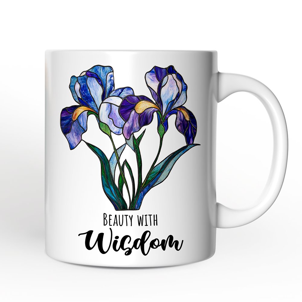Iris Stained Glass Personalized Mug, Beauty With Wisdom Custom Name Gift