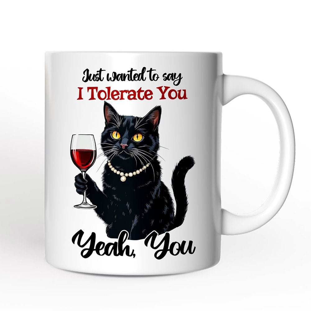 Just Wanted to Say I Tolerate You Personalized Mug, Funny Sarcastic Black Cat Lover Gift With Custom Name