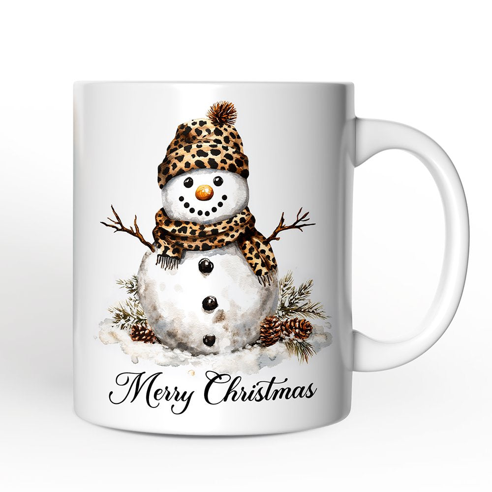 Leopard Snowman Personalized Mug, Christmas Gift With Custom Name