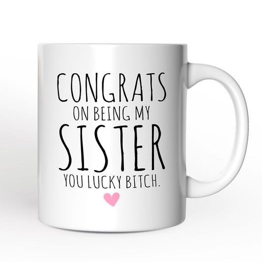 Lucky Sister Personalized Mug, Funny Sister Gift With Custom Name