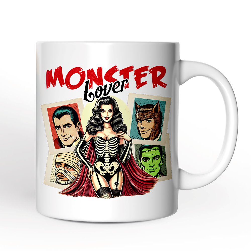 Monster Lover Personalized Halloween Mug, Horror Characters Retro Gift for Women with Custom Name