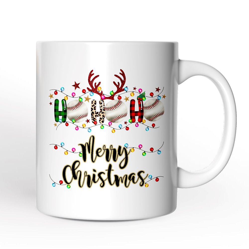 Personalized Mug Baseball Buffalo Plaid Christmas, Ho Ho Ho Baseball Gift