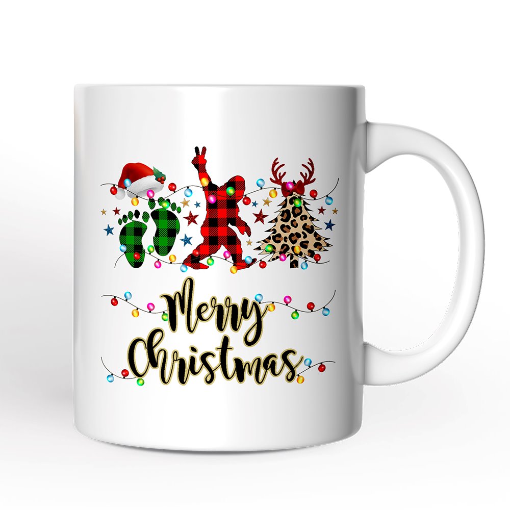 Personalized Mug Bigfoot Buffalo Plaid Christmas, Sasquatch Holiday Decoration