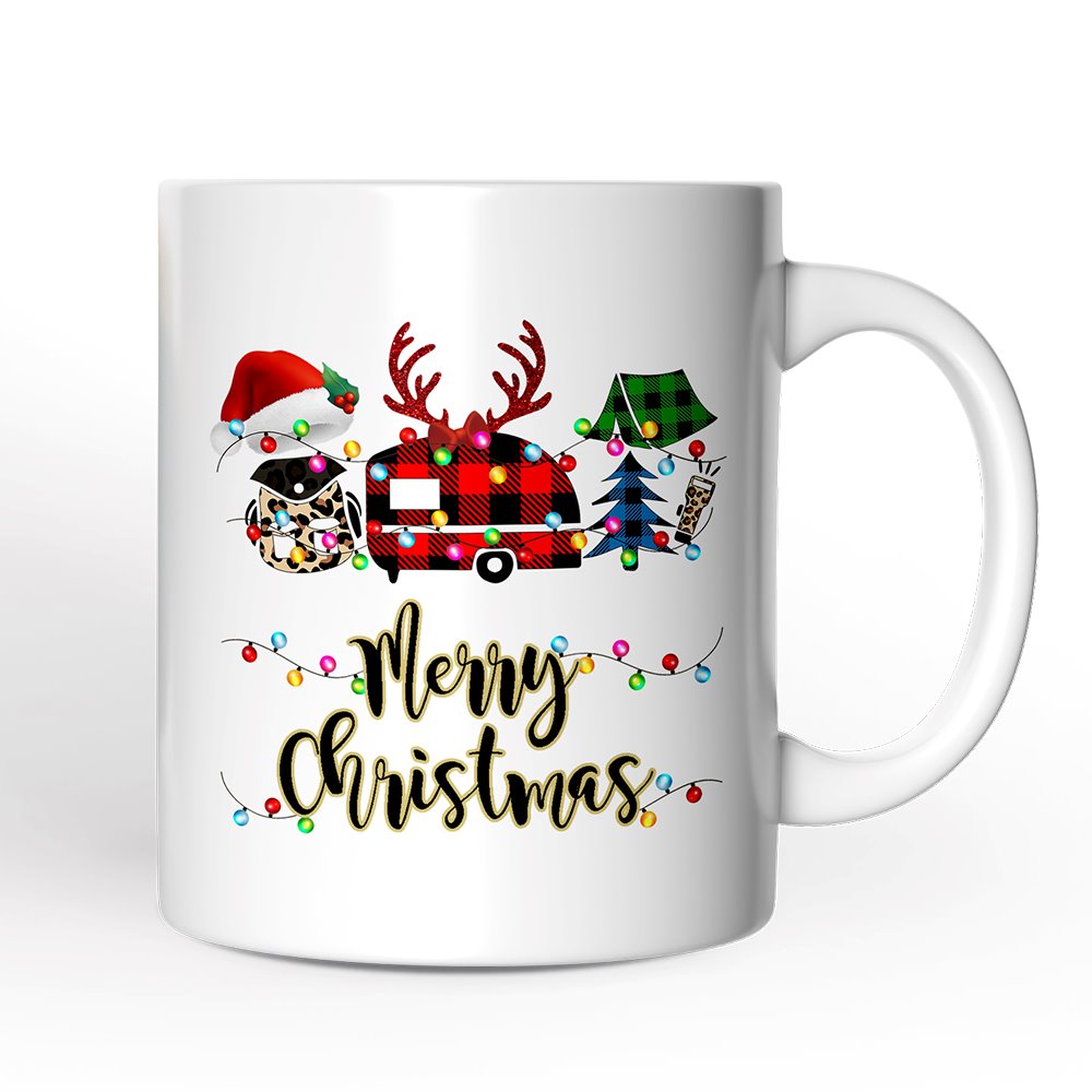 Personalized Mug Camp Buffalo Plaid Christmas, Camping Friends Gift