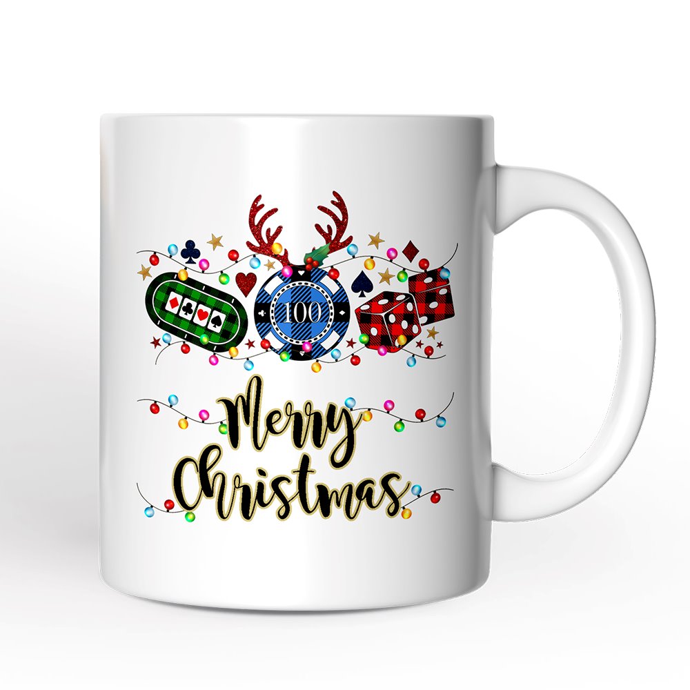 Personalized Mug Casino Buffalo Plaid Christmas, Poker and Dice, Player and Staff Gift