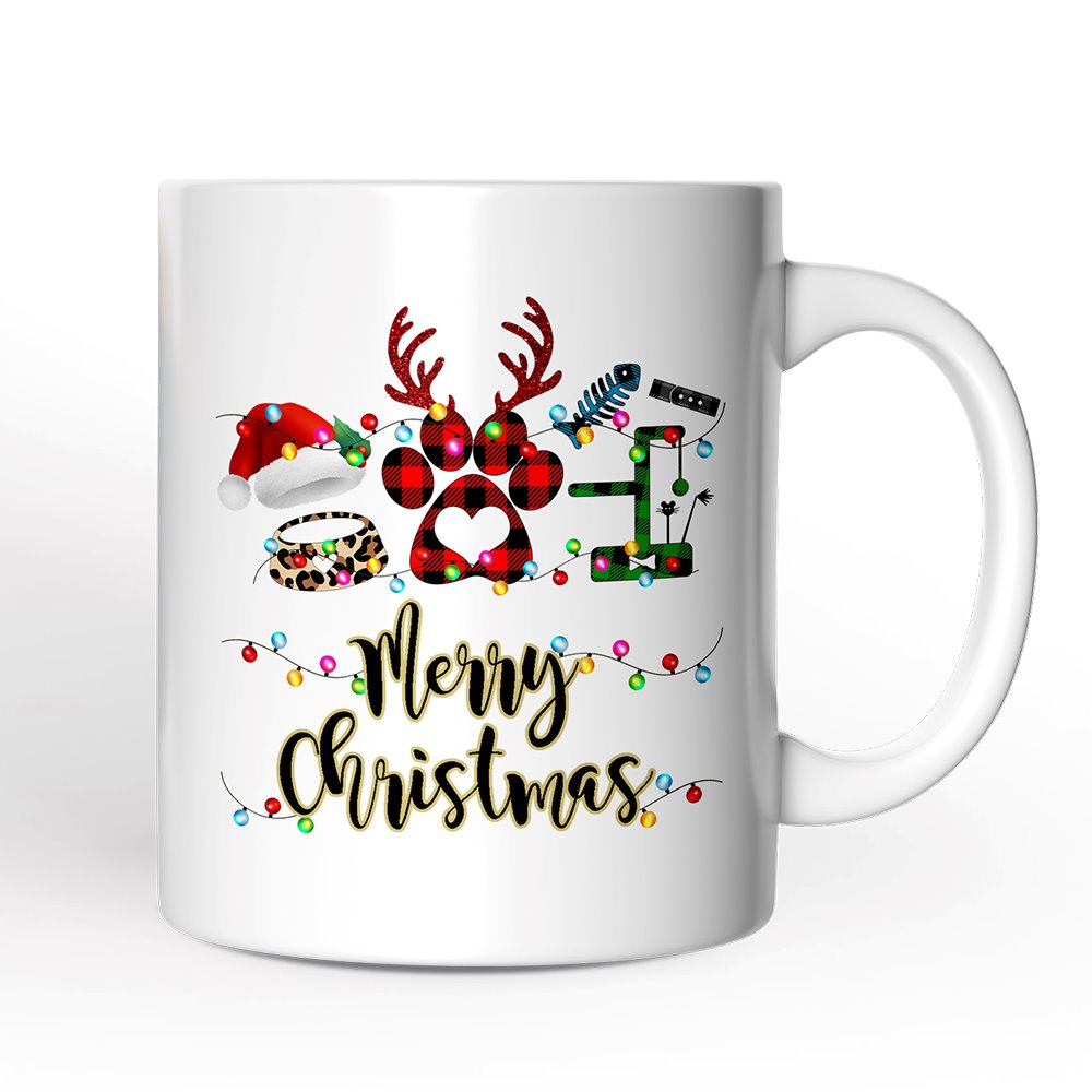 Personalized Mug Cat Buffalo Plaid Christmas, Cat Mom Gift