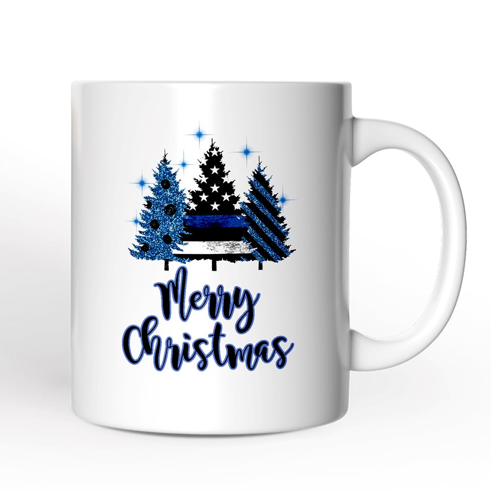 Personalized Mug Police Officer Back The Blue Christmas Trees, Retirement Gift