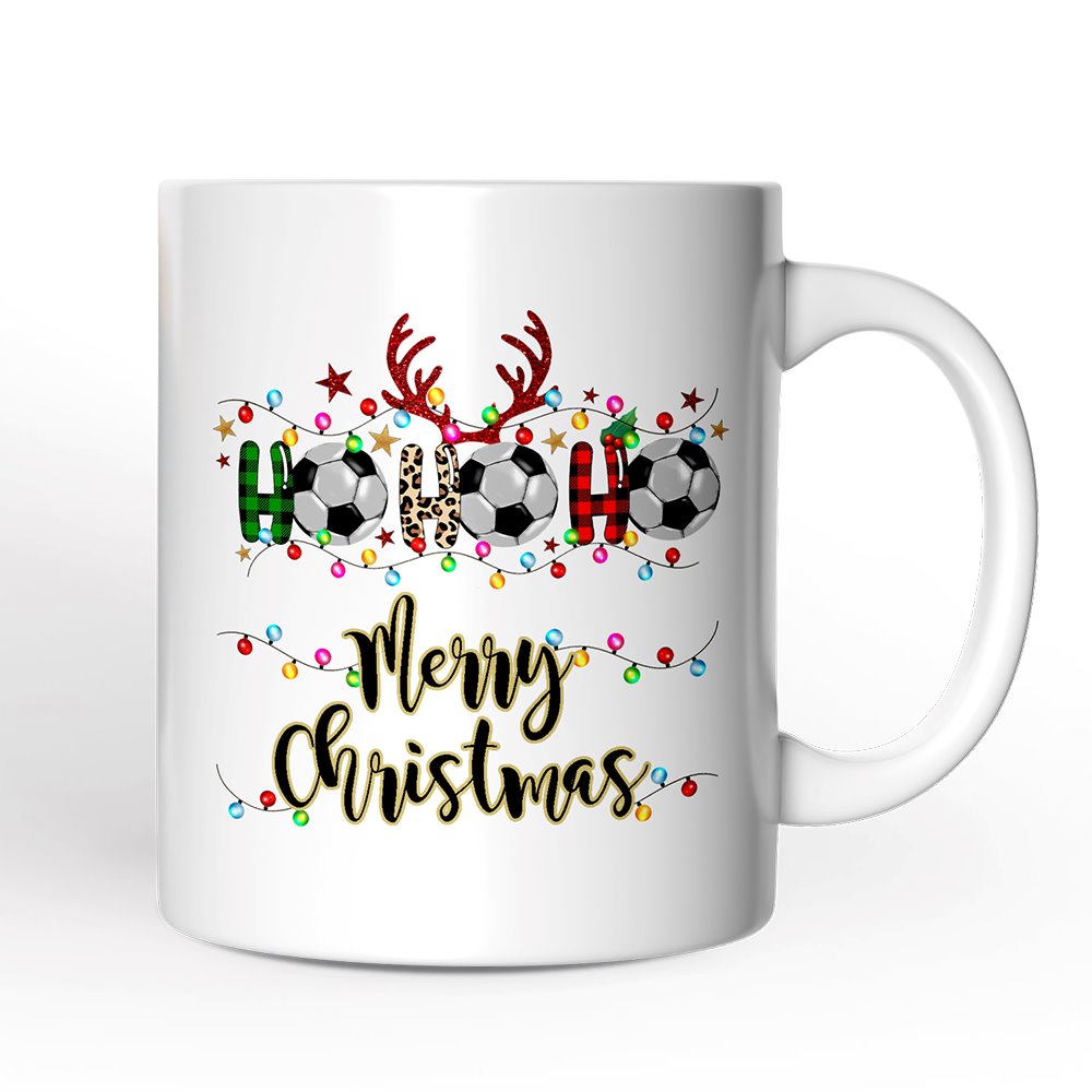 Personalized Mug Soccer Buffalo Plaid Christmas, Ho Ho Ho Football Gift